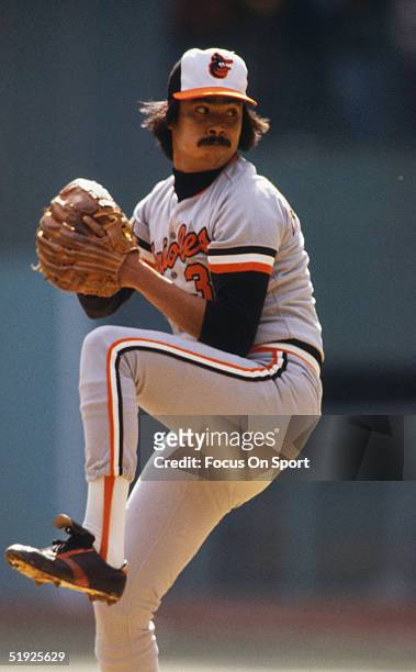 Baltimore Orioles' pitcher Dennis Martinez pitches against the Pittsburgh Pirates during the World Series at Three Rivers Stadium in October of 1979...