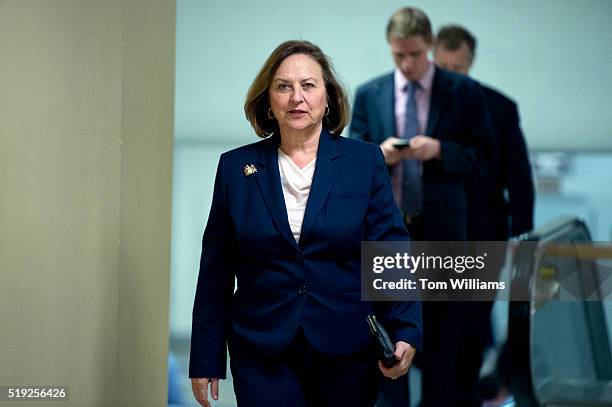 Sen. Deb Fischer, R-Neb., makes her way through the basement of the Capitol before the Senate Policy luncheons, April 2016.