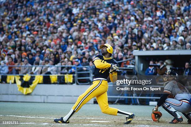 Pittsburgh Pirates' outfielder Lee Lacy swings against the Baltimore Orioles during the World Series at Three Rivers Stadium in October of 1979 in...