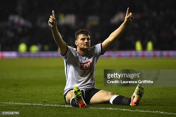 Chris Martin of Derby County celebrates after scoring his teams fourth goal during the Sky Bet Championship match between Derby County and Hull City...