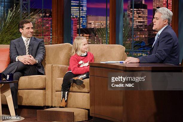 Episode 3074-- Pictured: Actor Steve Carell and actress Maria Lark during an interview with host Jay Leno on January 11, 2006 --