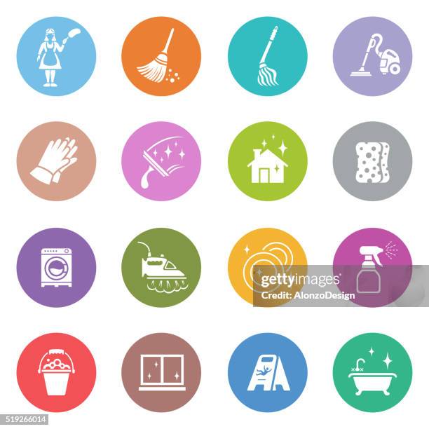 cleaning icons - washing machine with bubbles stock illustrations