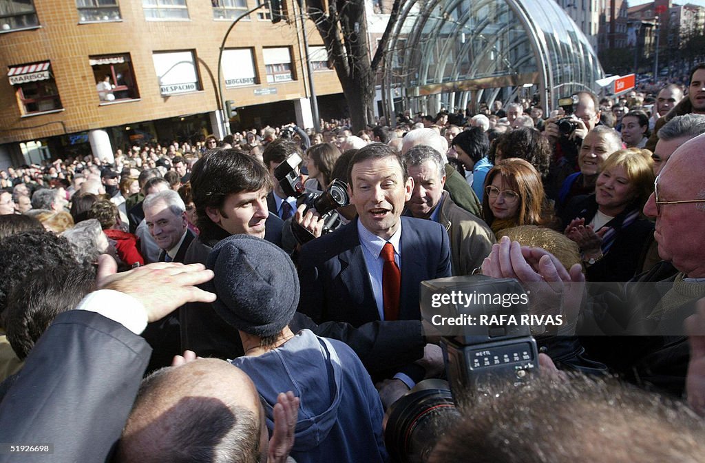 Basque Residents Residents cheer Basque Government leader Juan Jose Ibarretxe during ...