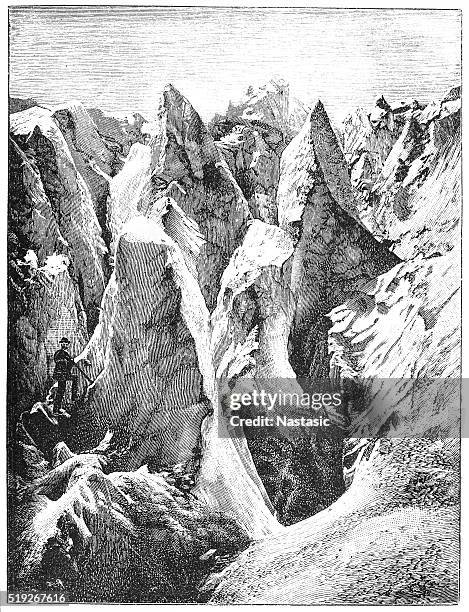 rosenlaui glacier - crevasse stock illustrations