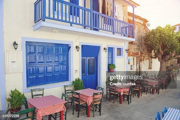 typical greek restaurant - alonissos stock pictures, royalty-free photos & images