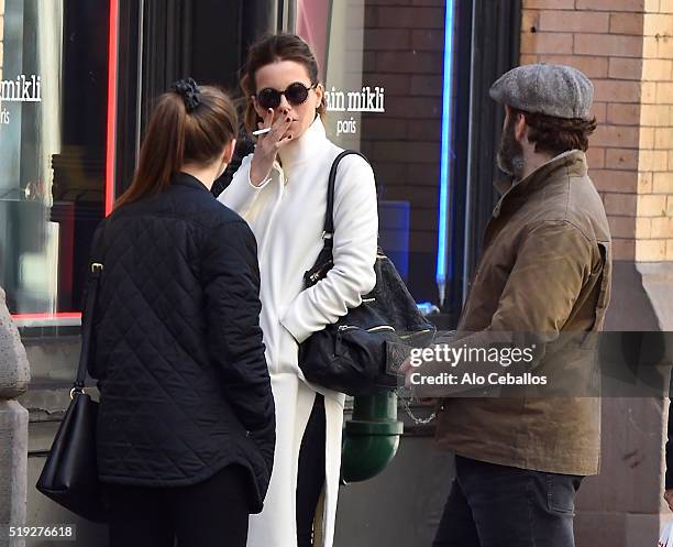 Kate Beckinsale, Lily Mo Sheen and Michael Sheen are seen in Soho on April 5, 2016 in New York City.