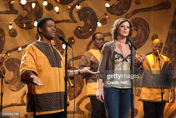 Episode 3082-- Pictured: Musician Joseph Shabalala of musical guest Ladysmith Black Mambazo and musician Sarah McLachlan perform on January 23, 2006...