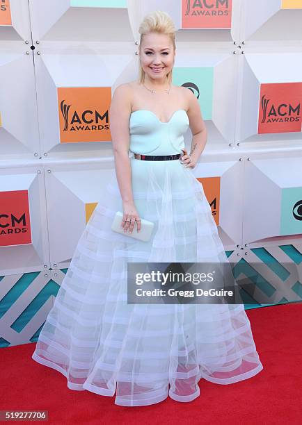 Singer RaeLynn arrives at the 51st Academy Of Country Music Awards at MGM Grand Garden Arena on April 3, 2016 in Las Vegas, Nevada.