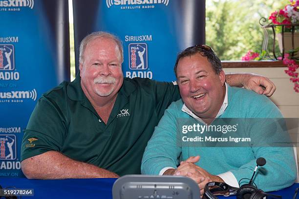 Host Craig Stadler, the 1982 Masters champion, and host John Maginnes on air during SiriusXM broadcast from The Masters on April 5, 2016 in Augusta,...