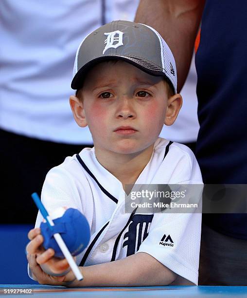 Detroit Tigers fan looks on during 2016 Opening Day against the Miami Marlins at Marlins Park on April 5, 2016 in Miami, Florida.