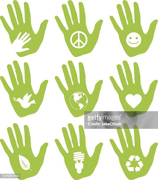 grüne hand-symbol set - daumen stock-grafiken, -clipart, -cartoons und -symbole