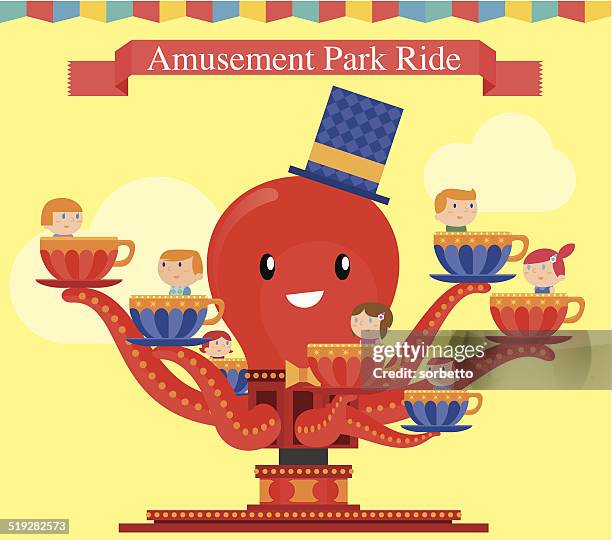 stockillustraties, clipart, cartoons en iconen met amusement park octopus game - tentacle