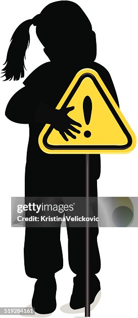 Girl With Warning Sign High-Res Vector Graphic - Getty Images