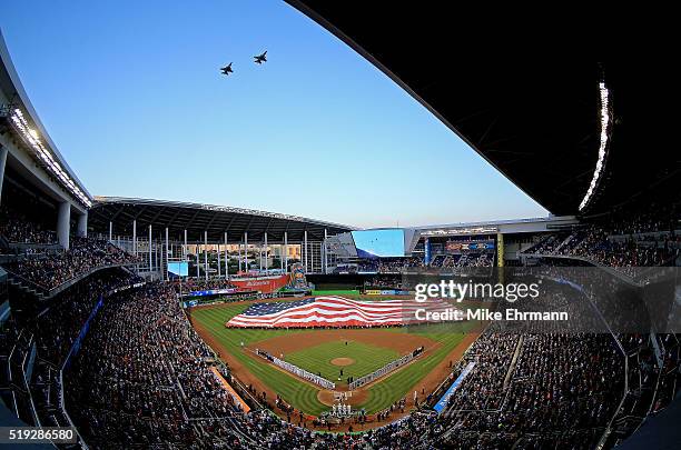 General view of Marlins Park during 2016 Opening Day between the Miami Marlins and the Detroit Tigers on April 5, 2016 in Miami, Florida.