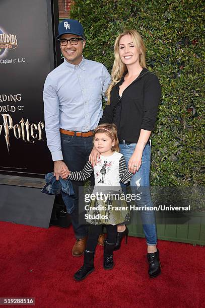 Wizarding World of Harry Potter Attraction Opening -- Pictured: Actor Jaime Camil, Elena Camil and Heidi Balvanera arrive at the opening of the...