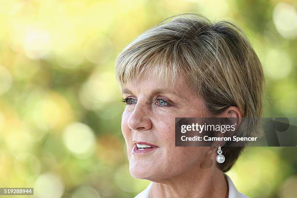 Minister for Foreign Affairs Julie Bishop talks during the launch of the Cricket Australia Asian Sports Partnership Program Launch at Kirribilli...