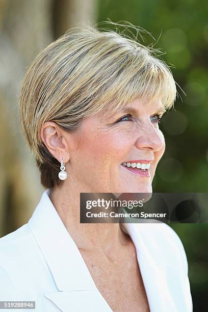 Minister for Foreign Affairs Julie Bishop talks during the launch of the Cricket Australia Asian Sports Partnership Program Launch at Kirribilli...