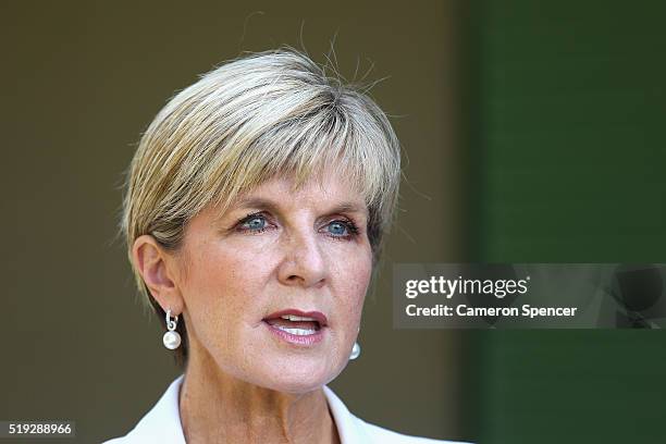 Minister for Foreign Affairs Julie Bishop talks during the launch of the Cricket Australia Asian Sports Partnership Program Launch at Kirribilli...