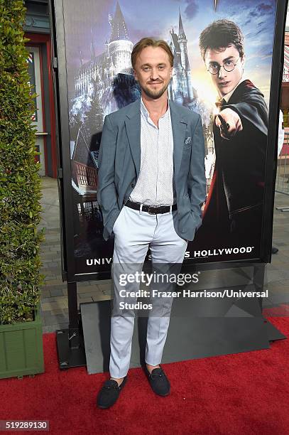 Wizarding World of Harry Potter Attraction Opening -- Pictured: Actor Tom Felton arrives at the opening of the 'Wizarding World of Harry Potter' at...