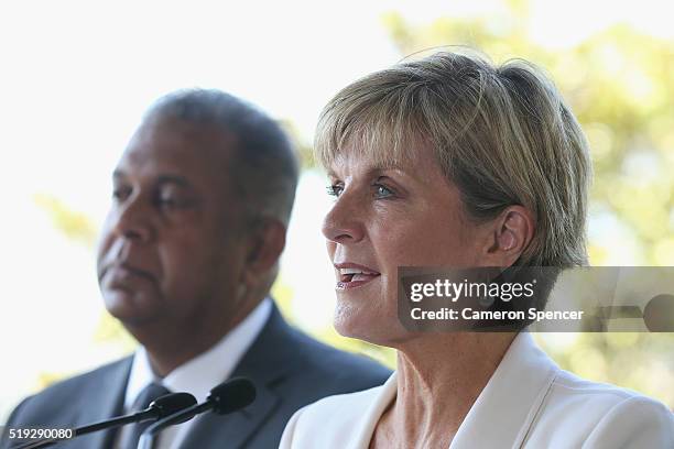 Minister for Foreign Affairs Julie Bishop talks during the launch of the Asian Sports Partnership Program Launch at Kirribilli House on April 6, 2016...