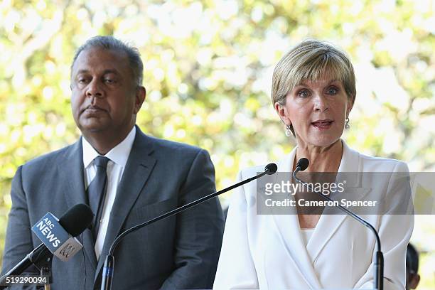 Minister for Foreign Affairs Julie Bishop talks during the launch of the Asian Sports Partnership Program Launch at Kirribilli House on April 6, 2016...