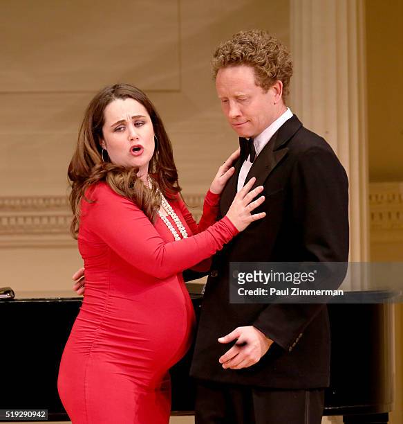 Lauren Worsham and Hal Cazalet perfom onstage at the 2016 New York Festival Of Song Gala at Carnegie Hall on April 5, 2016 in New York City.