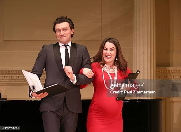 Bryce Pinkham and Lauren Worsham perfom onstage at the 2016 New York Festival Of Song Gala at Carnegie Hall on April 5, 2016 in New York City.