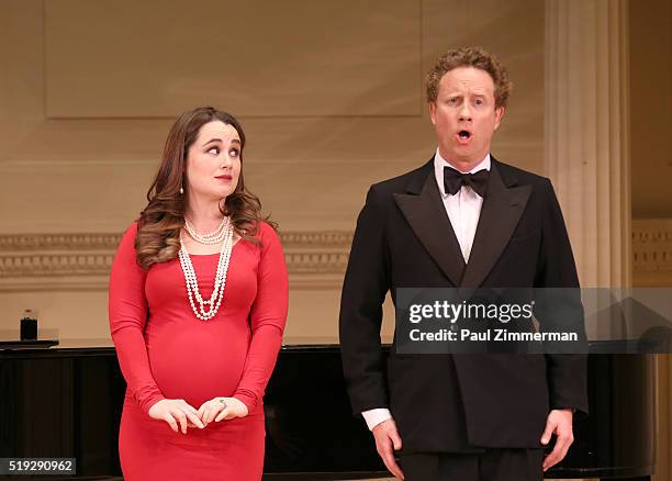 Lauren Worsham and Hal Cazalet perfom onstage at the 2016 New York Festival Of Song Gala at Carnegie Hall on April 5, 2016 in New York City.