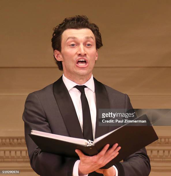 Bryce Pinkham perfoms onstage at the 2016 New York Festival Of Song Gala at Carnegie Hall on April 5, 2016 in New York City.