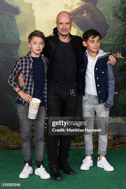 Christian Berkel, Pablo Berkel and guest attend the 'The Jungle book' German Premiere on April 5, 2016 in Berlin, Germany.