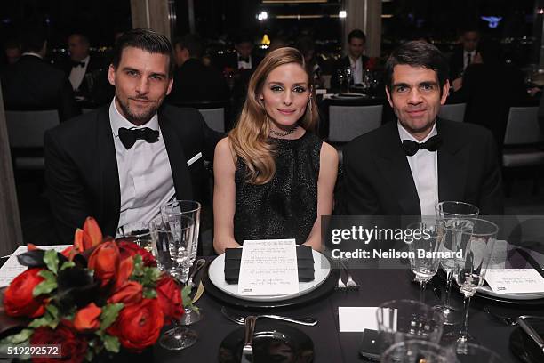 Johannes Huebl, Olivia Palermo, and Montblanc CEO Jérôme Lambert attend the Montblanc 110 Year Anniversary Gala Dinner on April 5, 2016 in New York...