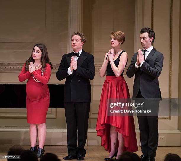Bryce Pinkham, Steven Blier, Hal Cazalet and Lauren Worsham perform at the 2016 New York Festival Of Song Gala at Carnegie Hall on April 5, 2016 in...