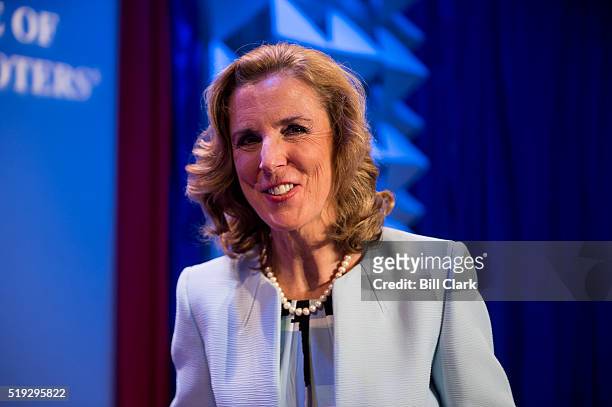 Katie McGinty leaves the set following the Senate Democrats primary debate with former Rep. Joe Sestak and Braddock, Pa., Mayor John Fetterman at...