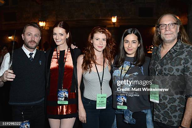 Personality Chris Hardwick, actress Lydia Hearst, guest, actress Alanna Masterson and special effects make-up artist Gregory Nicotero attend...