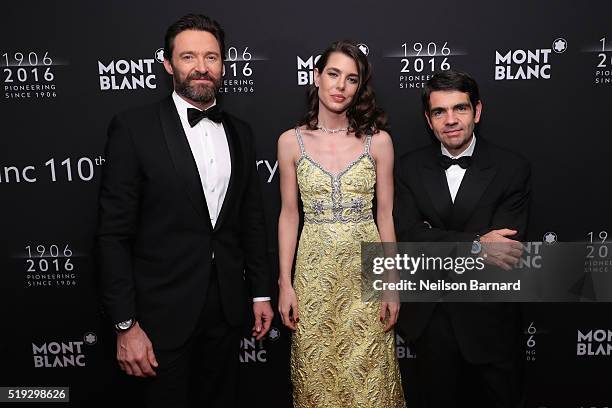 Hugh Jackman, Charlotte Casiraghi, and Montblanc CEO Jérôme Lambert attend the Montblanc 110 Year Anniversary Gala Dinner on April 5, 2016 in New...