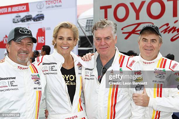 Professional driver Mike Skinner, actors Dara Torres, Chris McDonald and Senior VP of Automotive Operations for Toyota Motor Sales Bob Carter attend...