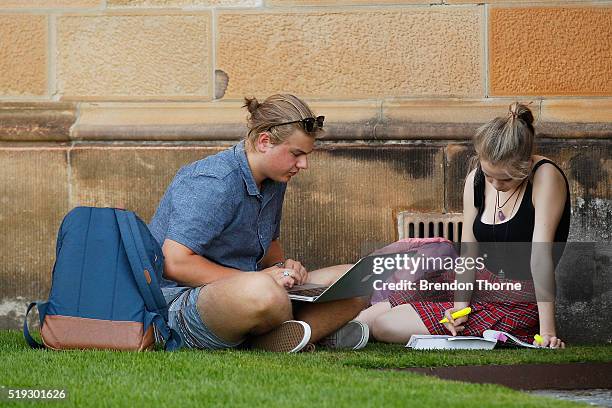 Students study at Sydney University on April 6, 2016 in Sydney, Australia. Federal Education Minister Simon Birmingham confirming the Government...