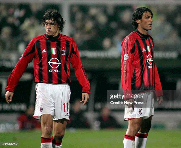 Hernan Crespo and Paolo Maldini of Milan look dejected after failing to win the Serie A match between Palermo and Milan at La Favorita stadium on...