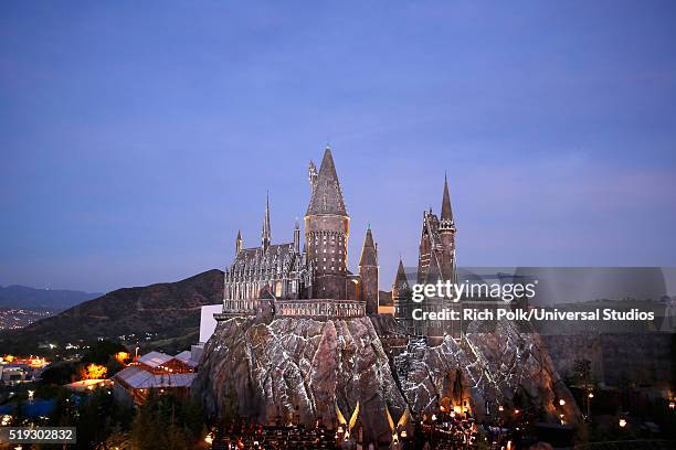 Wizarding World of Harry Potter Attraction Opening -- Pictured: Exterior view of Hogwarts castle at the opening of the 'Wizarding World of Harry...