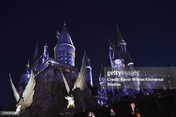 Wizarding World of Harry Potter Attraction Opening -- Pictured: An exterior view of Hogwarts castle at the opening of the 'Wizarding World of Harry...