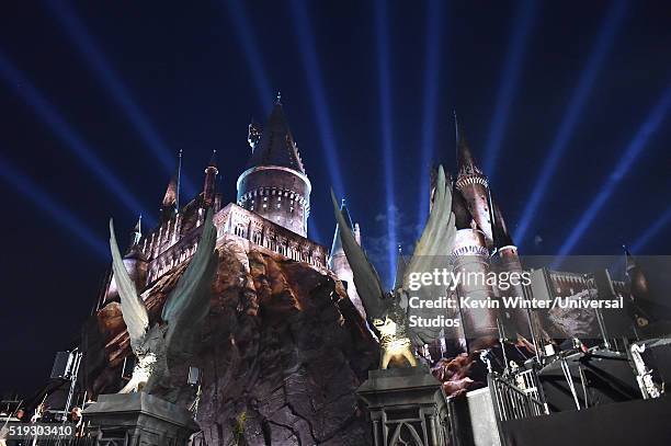 Wizarding World of Harry Potter Attraction Opening -- Pictured: An exterior view of Hogwarts castle at the opening of the 'Wizarding World of Harry...