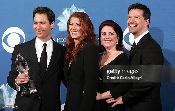 Eric McCormack, Debra Messing, Megan Mullally and Sean Hayes pose with Favorite TV Comedy award during the 31st Annual People's Choice Award at the...