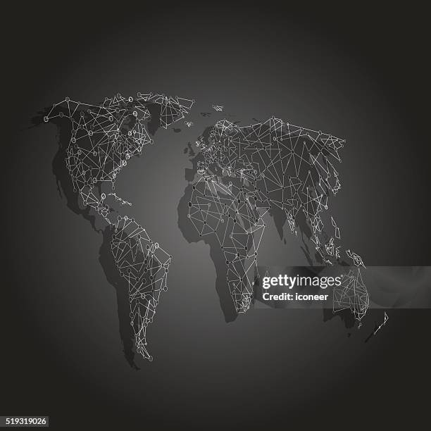dark world map in with connections and cities - converging lines black vector stock illustrations