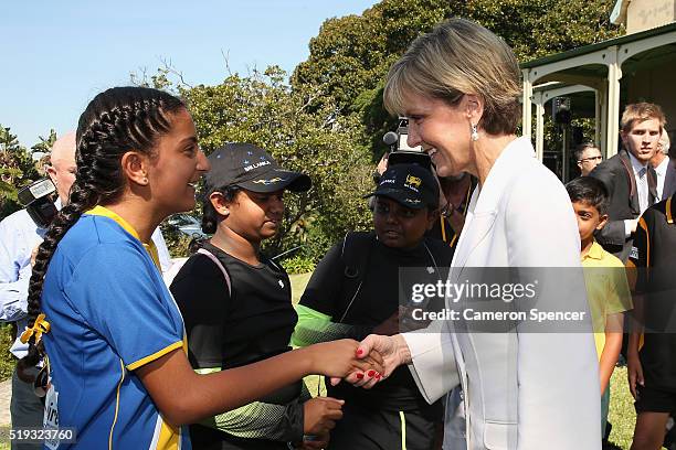 Minister for Foreign Affairs Julie Bishop meets young athletes during the launch of the Asian Sports Partnership Program Launch at Kirribilli House...