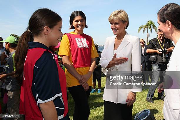 Minister for Foreign Affairs Julie Bishop meets young athletes during the launch of the Asian Sports Partnership Program Launch at Kirribilli House...
