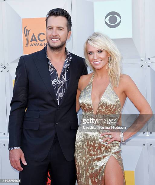Luke Bryan and Caroline Boyer attend the 51st Academy of Country Music Awards at MGM Grand Garden Arena on April 3, 2016 in Las Vegas, Nevada.