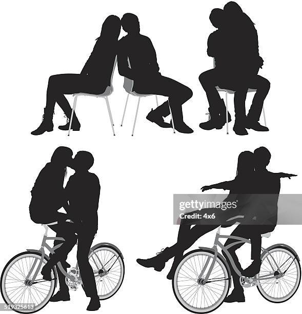 couple in various poses - two people biking stock illustrations