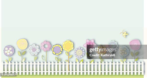 stockillustraties, clipart, cartoons en iconen met funny flowers - tuinhek