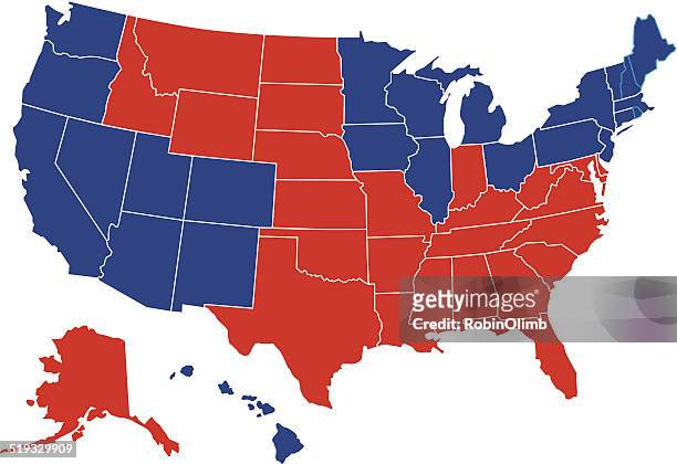 stockillustraties, clipart, cartoons en iconen met usa red blue map all fifty states - virginia election