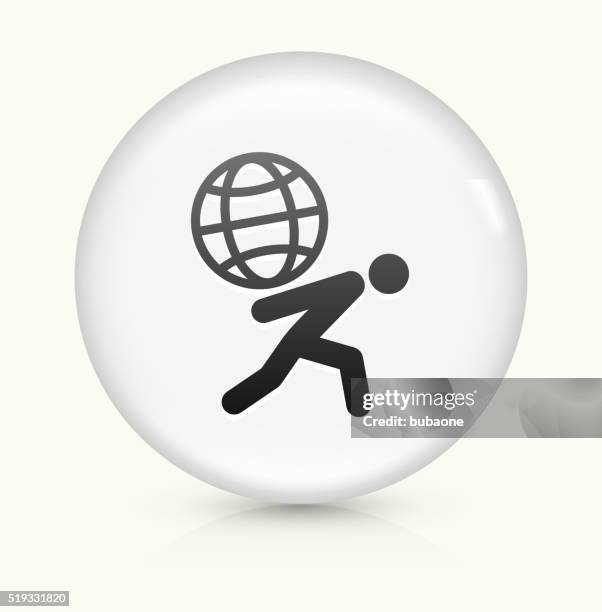 carrying globe icon on white round vector button - touching shoulder stock illustrations